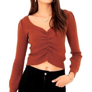 PRETTY GARDEN Brown Sweetheart Neckline Cropped Sweater NWOT
